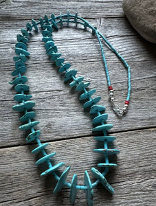 Vintage Native American Sterling Silver Blue Magnesite Bead Necklace 32 Inch