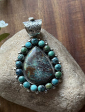 Load image into Gallery viewer, Navajo Native American Handmade Sterling Silver Turquoise Cluster Pendant KY