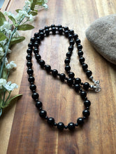 Load image into Gallery viewer, Sterling Silver Plain Round Black Onyx Bead Necklace. 30 Inch