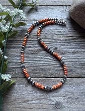 Load image into Gallery viewer, Southwestern Sterling Silver Orange Spiny Oyster Pearls Bead Necklace 18 inch