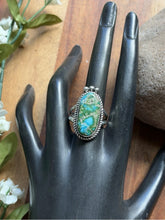 Load image into Gallery viewer, Native American Sterling Silver Sonoran Gold Turquoise Ring. Size 9 Adjustable E