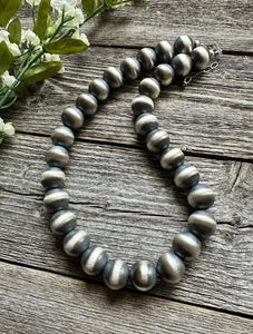 16mm 22 Inch 925 Sterling Silver Oxidized Pearls Bead Necklace Southwestern