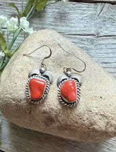 Load image into Gallery viewer, Navajo Native American Sterling Silver Red Coral Nuggets Earrings. Gift. 1.5”
