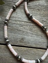 Load image into Gallery viewer, Southwestern Sterling Silver Pink Conch Bead Necklace. 18 Inch