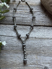 Load image into Gallery viewer, Sterling Silver Corrugated Pearls Bead Lariat Y Necklace. 14 inch