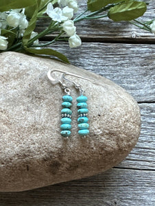 Southwestern 925 Sterling Silver Blue Turquoise Bead Earrings 1 Inch
