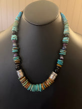 Load image into Gallery viewer, Sterling silver blue green turquoise graduated necklace 22 inch