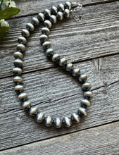 Load image into Gallery viewer, 12mm 18 Inch 925 Sterling Silver Oxidized Pearls Bead Necklace Southwestern