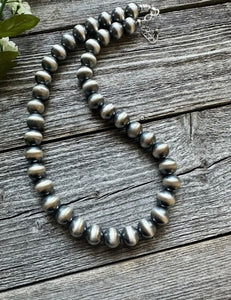 12mm 18 Inch 925 Sterling Silver Oxidized Pearls Bead Necklace Southwestern