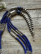 Load image into Gallery viewer, Sterling Silver Multi Strand Lapis W Pearls Bead Necklace 30 inch