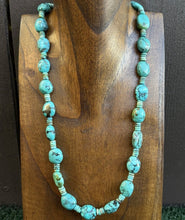 Load image into Gallery viewer, Sterling Silver Blue Turquoise Nuggets W Pearls Bead Necklace. 24 inch