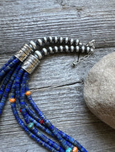Load image into Gallery viewer, Southwestern 925 Sterling Silver Multi Strand Stone Lapis Bead Necklace. 24 inch