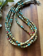 Load image into Gallery viewer, Sterling Silver Multi Strand Blue Green Turquoise Pearls Bead Necklace 22 Inch