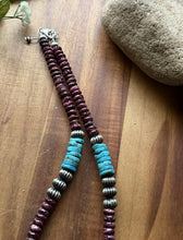 Load image into Gallery viewer, Sterling Silver Turquoise Purple Spiny Oyster Bead Necklace. 18 Inch