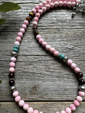 Load image into Gallery viewer, Southwestern 925 Sterling Silver Multi Stone Pink Conch Bead Necklace 18 Inch