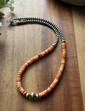 Load image into Gallery viewer, Sterling Silver Orange Spiny Oyster W Multi Bead Pearls Necklace. 18 Inch. Gift