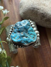 Load image into Gallery viewer, Native American Sterling Silver Turquoise Nugget Cuff Bracelet. CY