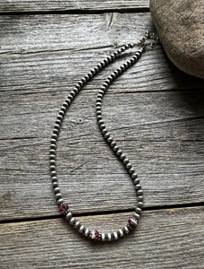 Sterling Silver 4mm Pearls Purple Spiny Oyster Bead Necklace Choker 14 inch