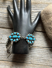 Load image into Gallery viewer, Navajo Native Sterling Silver Turquoise Cluster Chain Bracelet La Rose
