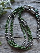 Load image into Gallery viewer, Sterling Silver Pearls Sonoran Gold Turquoise Nuggets Bead Necklace 30 Inch