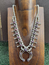Load image into Gallery viewer, Mini Squash Blossom Sterling Silver Purple Spiny Oyster Shadow Box Necklace Set