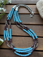 Load image into Gallery viewer, Sterling Silver Multi Strand Purple Spiny Oyster Turquoise Bead Necklace 26 Inch