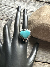 Load image into Gallery viewer, Native American Sterling Silver Blue Turquoise Adjustable Heart Ring. AM
