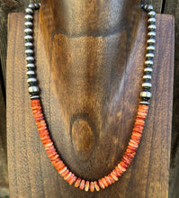 Load image into Gallery viewer, Sterling Silver Orange Spiny Oyster W Pearls Bead Necklace 18 inch
