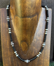 Load image into Gallery viewer, Southwestern Sterling Silver Black Onyx Pearls Bead Necklace 18 inch Gift