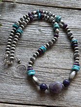 Load image into Gallery viewer, Sterling Silver Charoite Turquoise Bead Necklace. 22 Inch