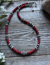 Load image into Gallery viewer, Southwestern Sterling Silver Red Coral W Pearls Bead Necklace 18 inch Gift