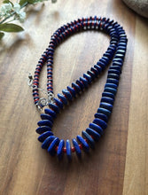 Load image into Gallery viewer, Sterling Silver Graduated Blue Lapis Red Coral Bead Necklace. 26 inch. Gift
