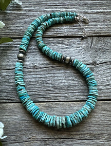 Southwestern Sterling Silver Blue Turquoise Bead Necklace. 18 inch