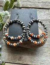 Load image into Gallery viewer, Southwestern Sterling Silver Orange Spiny Oyster Pearls Double Loop Earrings