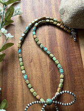 Load image into Gallery viewer, Bow Sterling Silver Blue Green Turquoise Pearls Bead Necklace. 18 inch Gift