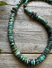 Load image into Gallery viewer, Southwestern 925 Sterling Silver Turquoise Heishi Bead Necklace 24 inch