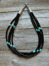 Load image into Gallery viewer, Sterling silver black onyx turquoise necklace 24 inch
