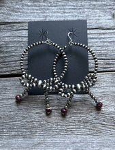 Load image into Gallery viewer, Sterling Silver Bow Purple Spiny Oyster Pearls Hoop Bead Earrings 3.5 Inch