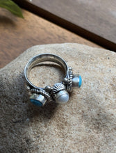 Load image into Gallery viewer, Native American Sterling Silver Freshwater Pearl Turquoise Ring Size 8