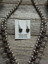 Load image into Gallery viewer, Mini Squash Blossom Sterling Silver Purple Spiny Oyster Shadow Box Necklace Set