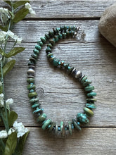 Load image into Gallery viewer, Sterling Silver Blue Green Graduated Turquoise Nuggets Bead Necklace 18 inch