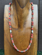Load image into Gallery viewer, Sterling Silver Orange Red Spiny Oyster Multi Bead Pearls Necklace 24 inch Gift