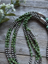 Load image into Gallery viewer, Sterling Silver Pearls Sonoran Gold Turquoise Nuggets Bead Necklace 30 Inch