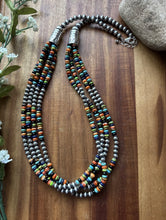 Load image into Gallery viewer, Sterling Silver Multi Strand Multi Stone Pearls Bead Necklace. 28 inch