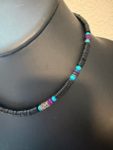 Load image into Gallery viewer, Sterling silver black onyx turquoise necklace 18 inch
