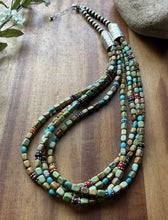 Load image into Gallery viewer, Sterling Silver Multi Strand Stone Blue Green Turquoise Nuggets Bead Necklace 24