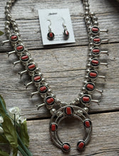 Load image into Gallery viewer, Mini Squash Blossom Sterling Silver Red Coral Shadow Box Necklace Set 22 Inch