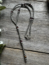 Load image into Gallery viewer, Sterling Silver Purple Spiny Oyster W Pearls Bead Lariat Y Necklace. 26 inch