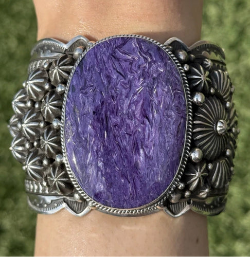 Native American Sterling Silver Purple Charoite Cuff Bracelet H Happy Piasso