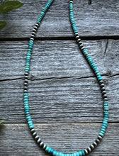 Load image into Gallery viewer, Southwestern Sterling Silver 4mm Blue Turquoise W Pearls Bead Necklace. 18 inch